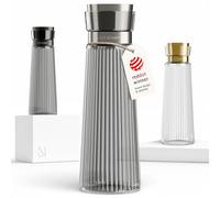 LARS NYSØM Water Carafe 1l with Stainless Steel Strainer | Elegant Glass Carafe & Pitcher for Juice, Lemonade | Modern Ribbed Glass Water Jug for Everyday Use & Guests (Graphite/Steel, 1000ml)