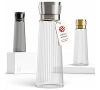 LARS NYSØM Water Carafe 1l with Stainless Steel Strainer | Elegant Glass Carafe & Pitcher for Juice, Lemonade | Modern Ribbed Glass Water Jug for Everyday Use & Guests (Pure/Steel, 1000ml)