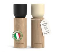 LARS NYSØM Wooden Salt and Pepper Grinder Set Manual - Salt and Pepper Mills with Adjustable Ceramic Grinder - Elegant Beechwood Pepper and Salt Mill Set for Dining Table (Black/Beige)