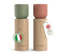 LARS NYSØM Wooden Salt and Pepper Grinder Set Manual - Salt and Pepper Mills with Adjustable Ceramic Grinder - Elegant Beechwood Pepper and Salt Mill Set for Dining Table (Red/Green)