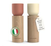 LARS NYSØM Wooden Salt and Pepper Grinder Set Manual - Salt and Pepper Mills with Adjustable Ceramic Grinder - Elegant Beechwood Pepper and Salt Mill Set for Dining Table (Red/Beige)
