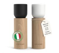LARS NYSØM Wooden Salt and Pepper Grinder Set Manual - Salt and Pepper Mills with Adjustable Ceramic Grinder - Elegant Beechwood Pepper and Salt Mill Set for Dining Table (Black/White)