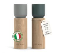 LARS NYSØM Wooden Salt and Pepper Grinder Set Manual - Salt and Pepper Mills with Adjustable Ceramic Grinder - Elegant Beechwood Pepper and Salt Mill Set for Dining Table (Blue/Gray)