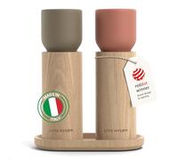 LARS NYSØM Wooden Salt and Pepper Grinder Set Manual with Tray - Salt and Pepper Mills with Adjustable Ceramic Grinder - Elegant Beechwood Pepper and Salt Mill Set for Dining Table (Red/Brown)