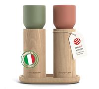 LARS NYSØM Wooden Salt and Pepper Grinder Set Manual with Tray - Salt and Pepper Mills with Adjustable Ceramic Grinder - Elegant Beechwood Pepper and Salt Mill Set for Dining Table (Red/Green)