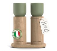 LARS NYSØM Wooden Salt and Pepper Grinder Set Manual with Tray - Salt and Pepper Mills with Adjustable Ceramic Grinder - Elegant Beechwood Pepper and Salt Mill Set for Dining Table (Sage Green)
