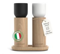 LARS NYSØM Wooden Salt and Pepper Grinder Set Manual with Tray - Salt and Pepper Mills with Adjustable Ceramic Grinder - Elegant Beechwood Pepper and Salt Mill Set for Dining Table (Black/White)