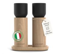 LARS NYSØM Wooden Salt and Pepper Grinder Set Manual with Tray - Salt and Pepper Mills with Adjustable Ceramic Grinder - Elegant Beechwood Pepper and Salt Mill Set for Dining Table (Carbon Black)