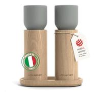 LARS NYSØM Wooden Salt and Pepper Grinder Set Manual with Tray - Salt and Pepper Mills with Adjustable Ceramic Grinder - Elegant Beechwood Pepper and Salt Mill Set for Dining Table (Ash Gray)