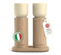LARS NYSØM Wooden Salt and Pepper Grinder Set Manual with Tray - Salt and Pepper Mills with Adjustable Ceramic Grinder - Elegant Beechwood Pepper and Salt Mill Set for Dining Table (Almond Beige)