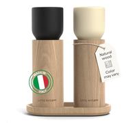 LARS NYSØM Wooden Salt and Pepper Grinder Set Manual with Tray - Salt and Pepper Mills with Adjustable Ceramic Grinder - Elegant Beechwood Pepper and Salt Mill Set for Dining Table (Black/Beige)