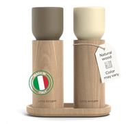 LARS NYSØM Wooden Salt and Pepper Grinder Set Manual with Tray - Salt and Pepper Mills with Adjustable Ceramic Grinder - Elegant Beechwood Pepper and Salt Mill Set for Dining Table (Brown/Beige)