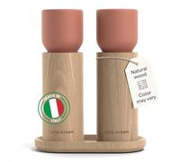 LARS NYSØM Wooden Salt and Pepper Grinder Set Manual with Tray - Salt and Pepper Mills with Adjustable Ceramic Grinder - Elegant Beechwood Pepper and Salt Mill Set for Dining Table (Brick Red)