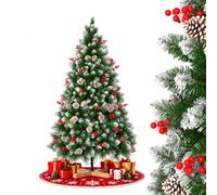 LARS360 5ft Christmas Tree, 500 Tips Snow Flocked Artificial Xmas Pine Tree | Frosted PVC Branches with Red Berries, Pinecones and Wooden Stand, Easy to Assemble for Indoor & Outdoor Party Displays