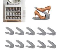 LARS360 Adjustable Shoe Racks Shoe Slots Pack of 10, Non-slip Shoe Holder Space Saving 3 Height Adjustable Shoe Stacker Set for Closet & Shoe Cabinet, Grey
