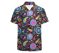 LARSD 80s Shirts for Men 90s Button Up Shirt Vintage Retro Hawaiian Beach Shirt Neon Disco Shirt Funny Party Shirt, 70s Paisley, XXXXL