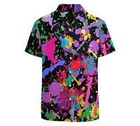LARSD 80s 90s Button Up Hawaiian Beach Shirt for Men - Vintage Retro Neon Disco Party Shirt, 80s Splash Colorful, XXL