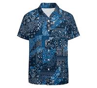 LARSD 80s Shirts for Men 90s Button Up Shirt Vintage Retro Hawaiian Beach Shirt Neon Disco Shirt Funny Party Shirt, Blue Paisley, Large