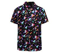 LARSD 80s Shirts for Men 90s Button Up Shirt Vintage Retro Hawaiian Beach Shirt Funny Neon Disco Party Shirt, 80s 90s Flag, XXL
