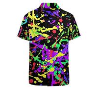 LARSD 80s Shirts for Men 90s Button Up Shirt Vintage Retro Hawaiian Beach Shirt Funny Neon Disco Party Shirt, 80s Splash Black, XXXL