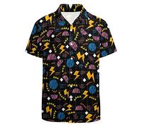 LARSD 80s Shirts for Men 90s Button Up Shirt Vintage Retro Hawaiian Beach Shirt Funny Neon Disco Party Shirt, 80s 90s Black Square, XXXL