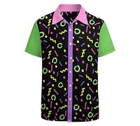 LARSD 80s Shirts for Men 90s Button Up Shirt Vintage Retro Hawaiian Beach Shirt Funny Neon Disco Party Shirt, 80s Christmas, Large