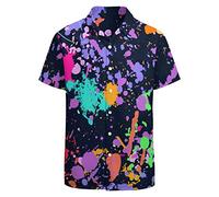 LARSD 80s Shirts for Men 90s Button Up Shirt Vintage Retro Hawaiian Beach Shirt Funny Neon Disco Party Shirt, 80s Splash Purple, Large