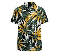 LARSD 80s Shirts for Men 90s Button Up Shirt Vintage Retro Hawaiian Beach Shirt Neon Disco Shirt Funny Party Shirt, Black Green Leaves, Medium