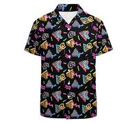 LARSD 80s Shirts for Men - 90s Button Up Vintage Retro Hawaiian Beach Neon Disco Funny Party Shirt, 80s 90s Black, Medium