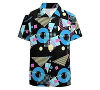 LARSD 80s Shirts for Men - 90s Button Up Vintage Retro Hawaiian Beach Neon Disco Funny Party Shirt, Black Circle, Medium