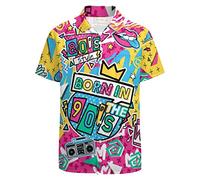 LARSD 80s Shirts for Men - 90s Button Up Vintage Retro Hawaiian Beach Neon Disco Funny Party Shirt, Born in the 90s, XXL