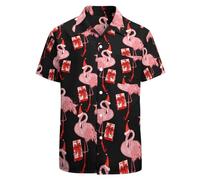 LARSD 80s Shirts for Men - 90s Button Up Vintage Retro Hawaiian Beach Neon Disco Funny Party Shirt, Christmas Flamingo, Medium