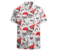 LARSD 80s Shirts for Men: 90s Button Up Vintage Retro Hawaiian Beach Neon Disco Funny Party Shirt - Christmas Skull White, Large