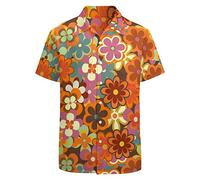 LARSD 80s Shirts for Men - 90s Button Up Vintage Retro Hawaiian Beach Neon Disco Funny Party Shirt, Hippie Floral, XXL