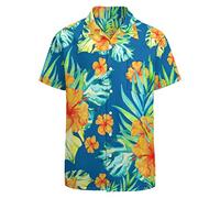 LARSD 80s Shirts for Men - 90s Button Up Vintage Retro Hawaiian Beach Neon Disco Funny Party Shirt, Orange Leaves, XXXXL