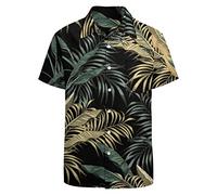 LARSD 80s Shirts for Men: 90s Vintage Retro Hawaiian Beach Shirt - Neon Disco Funny Party Shirt, Black Leaves, Medium