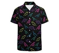 LARSD 80s Shirts for Men - 90s Vintage Retro Hawaiian Beach Shirt, Neon Disco Funny Party Shirt, Dinosaur, XXXXL