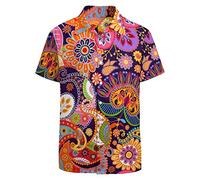 LARSD 80s Shirts for Men: Vintage Retro Hawaiian Beach Shirt, Neon Disco Funny Party Shirt, Red Paisley, Medium