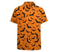 LARSD 80s Shirts Men 90s Button Up Vintage Retro Hawaiian Beach Neon Disco Funny Party Shirt, Halloween Orange, XXL