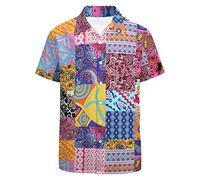 LARSD Men's 70s/60s Theme Party Shirt, Pink, Multicolour, 3XL