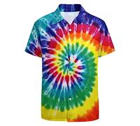LARSD Men's 70s 90s Retro Hawaiian Beach Shirt, Rainbow Tie Dye, XXL