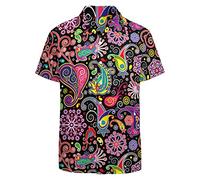 LARSD Mens 70s Shirt Paisley Shirts Vintage Floral Button Up Shirt Hippie Clothes 60s Disco Shirt, Colorful Paisley, XXXL