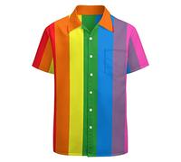 LARSD Mens 70s Shirt Paisley Shirts Vintage Floral Button Up Shirt Hippie Clothes 60s Disco Shirt, Rainbow Stripes, XL