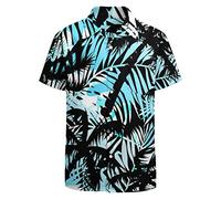 LARSD Men's 80s 90s Hawaiian Beach Shirt, Black Blue Leaves, XXL