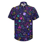 LARSD Men's 80s Button-Up Shirt - 90s Retro Style - Hawaiian Retro Style - For Disco Party, XXL