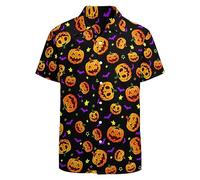 LARSD Men's Halloween Pumpkin XXL Hawaiian Beach Shirt, Neon Disco Funny Party Shirt, Short Sleeve Button Down Shirt