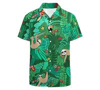 LARSD Men's Hawaiian Shirt Casual Button Down Short Sleeve Party Shirt Printed Funky Aloha Beach Shirt, Sloth, Large