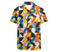 LARSD Men's Hawaiian Shirt Casual Button Down Short Sleeve Party Shirt Printed Funky Aloha Beach Shirt, Yellow Square, XXXL