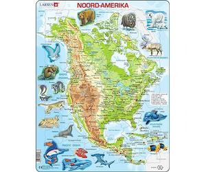 Larsen A32 North America, Topographic map with animals, Dutch Edition, 66 Piece Boxless Tray & Frame Jigsaw Puzzle