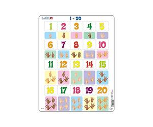 Larsen AR18 Learn to Count Puzzle - Numbers 1-20, 20-Piece Early Math Jigsaw for Kids Ages 4+, Educational Puzzle with Tray Frame for Children